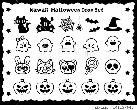 シンプルで使いやすいハロウィンイラストセット｜モノクロ・Halloween 141157649