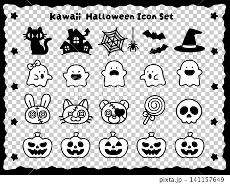 シンプルで使いやすいハロウィンイラストセット｜モノクロ・Halloween 141157649
