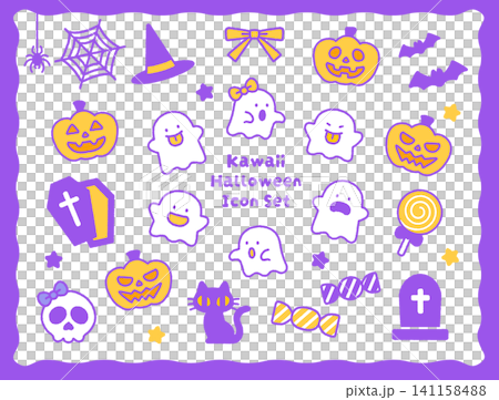 Simple and easy-to-use Halloween material set | Retro pop vector materials Simple and easy-to-use Halloween material set | Retro pop vector materials 141158488