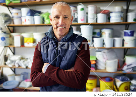 Portrait, man and confidence of happy store owner in business or retail for plastic in startup. Face, arms crossed and mature professional in shop, entrepreneur and smile of manager in Switzerland Portrait, man and confidence of happy store owner in business or retail for plastic in startup. Face, arms crossed and mature professional in shop, entrepreneur and smile of manager in Switzerland 141158524