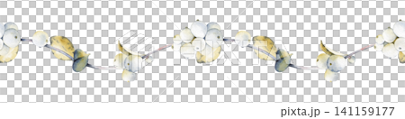 Horizontal seamless border with winter branches of a snowberry on an isolated background. watercolor illustration. For wedding invitations, holiday stationery, textile prints, and delicate packaging Horizontal seamless border with winter branches of a snowberry on an isolated background. watercolor illustration. For wedding invitations, holiday stationery, textile prints, and delicate packaging 141159177