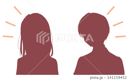 明るい女子学生と男子学生　シルエット 141159452