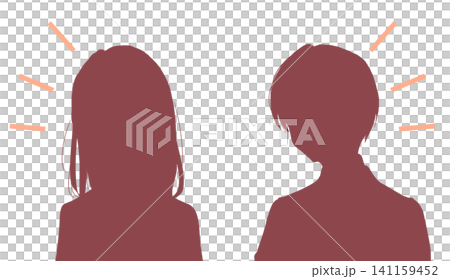明るい女子学生と男子学生　シルエット 141159452