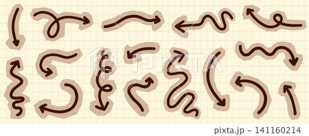Brown scrapbook curvy vector arrows, doodle cutout paper arrow shapes for craft projects, collages and graphic design Brown scrapbook curvy vector arrows, doodle cutout paper arrow shapes for craft projects, collages and graphic design 141160214