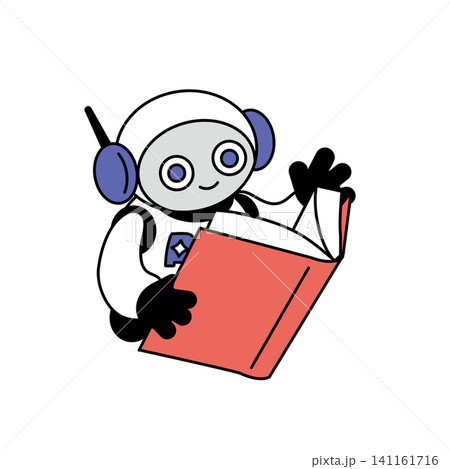 赤い本を読むAIエージェントロボットのキャラクターイラスト 141161716