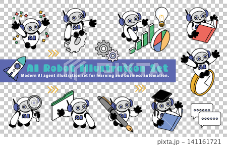 AI機器人插畫套裝橫幅及角色合輯 AI機器人插畫套裝橫幅及角色合輯 141161721