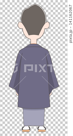 An illustration of a young man in a kimono, viewed from behind. An illustration of a young man in a kimono, viewed from behind. 141162067