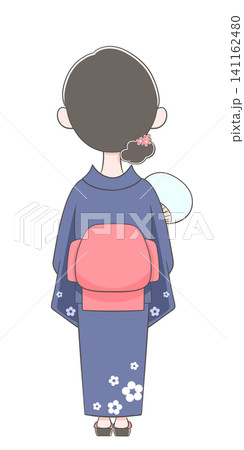浴衣を着た若い女性のイラスト 後ろ姿 浴衣を着た若い女性のイラスト 後ろ姿 141162480