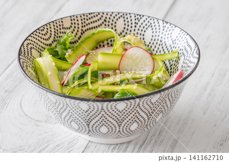 Fresh Raw Asparagus Ribbon Salad With Radish Lettuce And Sesame Seeds Fresh Raw Asparagus Ribbon Salad With Radish Lettuce And Sesame Seeds 141162710