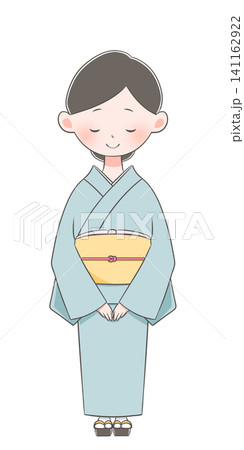 着物を着た若い女性のイラスト　お辞儀 141162922