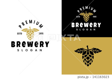 Minimal Hop Cone with Leaves Logo Template for Brewery, Craft Beer and Beverage Branding Minimal Hop Cone with Leaves Logo Template for Brewery, Craft Beer and Beverage Branding 141163023