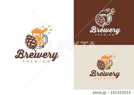 Minimal Beer Mug and Hop Cone Logo Template for Brewery, Craft Beer and Pub Branding Minimal Beer Mug and Hop Cone Logo Template for Brewery, Craft Beer and Pub Branding 141163024