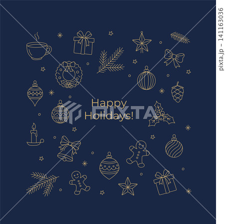 Merry Christmas Happy Holidays Square Greeting Card Ornament Doodle Merry Christmas Happy Holidays Square Greeting Card Ornament Doodle 141163036