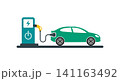 Electric car charging station vector icon illustration with electric vehicle 141163492