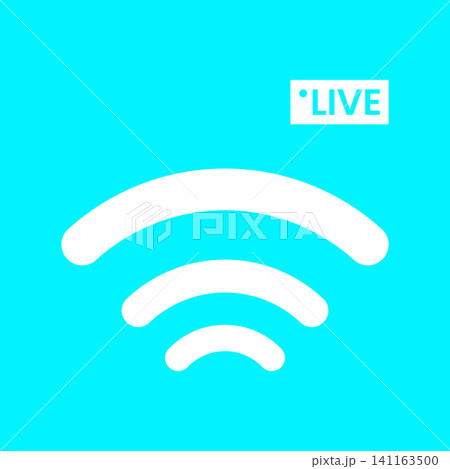 Live broadcast symbol wi fi signal icon on blue background with broadcast 141163500