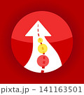 Abstract arrow moving upward on red circle background with direction, progress 141163501