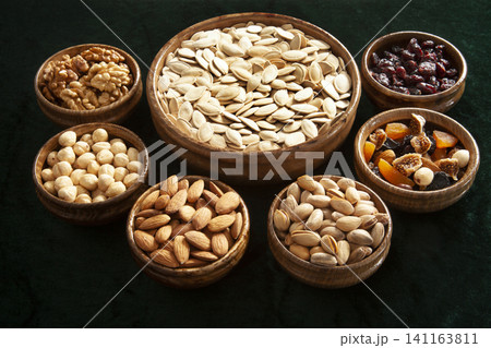 mixed nuts and dried fruits mixed nuts and dried fruits 141163811