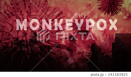 Monkeypox outbreak concept. Monkeypox is caused by monkeypox virus. Monkeypox is a viral zoonotic disease. Virus transmitted to humans from animals. Monkeys may harbor the virus and infect people. 141163925