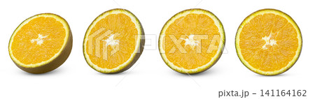 Chocolate orange half, cut in a slice of chocolate orange isolated collection, set. 141164162