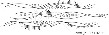 Monochrome abstract wavy lines. Black white illustration in zentangle style. Randomly black circles and lines on transparent background. Unusual linear design element Monochrome abstract wavy lines. Black white illustration in zentangle style. Randomly black circles and lines on transparent background. Unusual linear design element 141164932