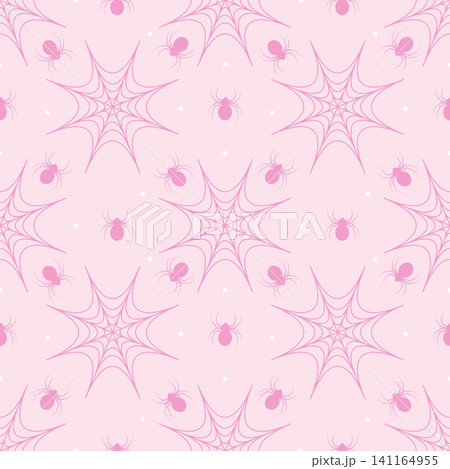 Cute Kawaii Pastel Rose Pink Spider Web Seamless Pattern Cute Kawaii Pastel Rose Pink Spider Web Seamless Pattern 141164955