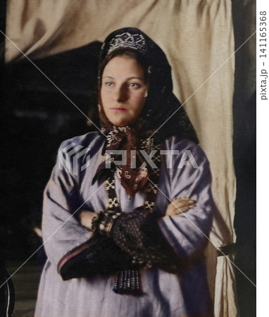 Young Soviet Woman Wearing Russian Folk-Style Clothing in 1936 141165368