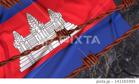 Cambodia Flag Behind Rusty Barbed Wire Border 3d Cambodia Flag Behind Rusty Barbed Wire Border 3d 141165995