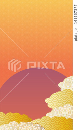 麻の葉模様 橙色と金色の和柄背景イラスト 麻の葉模様 橙色と金色の和柄背景イラスト 141167377