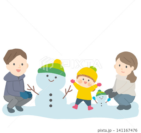 雪だるまと笑顔の家族 141167476