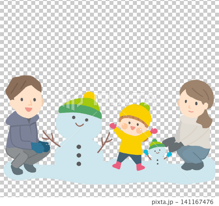 雪だるまと笑顔の家族 141167476