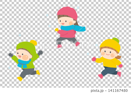 雪の日に走る子供たちのイラスト 雪の日に走る子供たちのイラスト 141167480
