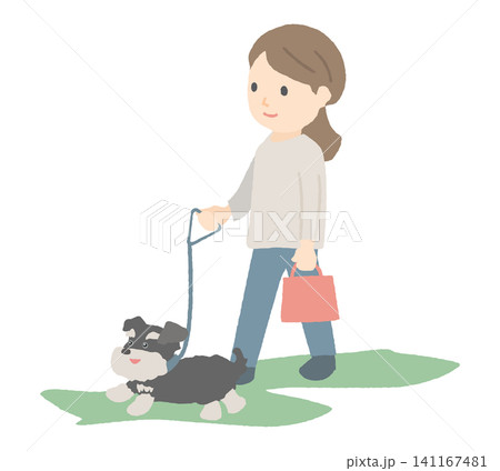 犬の散歩をする女性 犬の散歩をする女性 141167481