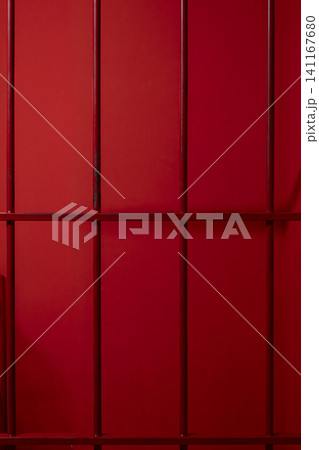 Minimalist Red Metal Railings and Wall Background.  141167680