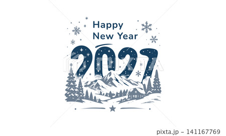 Winter Mountain Happy New Year 2027 Celebration Typography Design Winter Mountain Happy New Year 2027 Celebration Typography Design 141167769