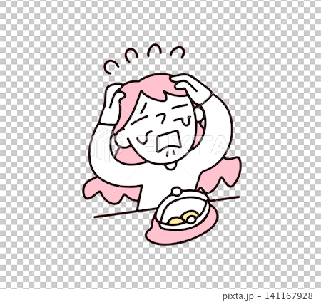 An illustration of a young woman crying in desperation, holding her head in her hands because she has no money. An illustration of a young woman crying in desperation, holding her head in her hands because she has no money. 141167928