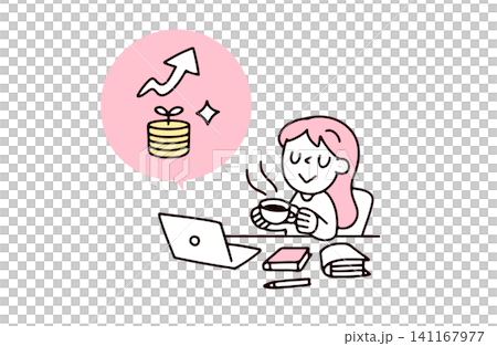 An illustration of a young woman whose money is growing through asset management even while she is taking a break. An illustration of a young woman whose money is growing through asset management even while she is taking a break. 141167977
