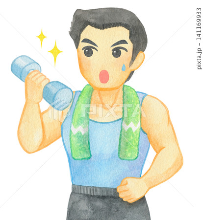 ダンベルでトレーニングする男性01 141169933