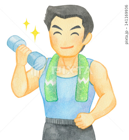 ダンベルでトレーニングする男性04 141169936