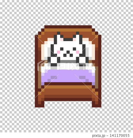 ドット絵のベットに入る白猫 ドット絵のベットに入る白猫 141170055