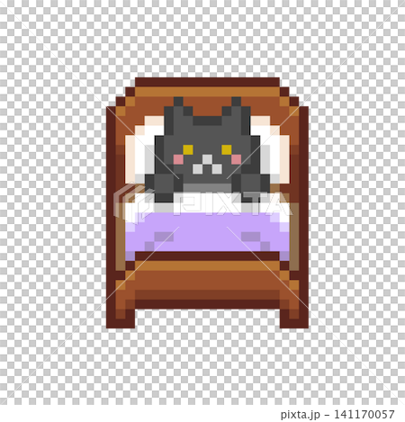 ドット絵のベットに入る黒猫 ドット絵のベットに入る黒猫 141170057