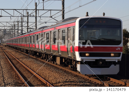 新習志野に進入する 京葉線 209系 34編成 141170479