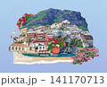 The collage of views of Positano at Italy along the stunning Amalfi Coast. 141170713