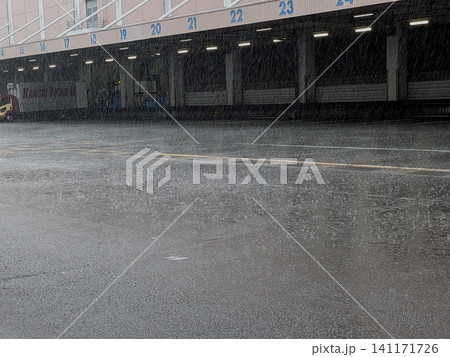 雨に叩かれる路面 本降りの雨 雨に叩かれる路面 本降りの雨 141171726