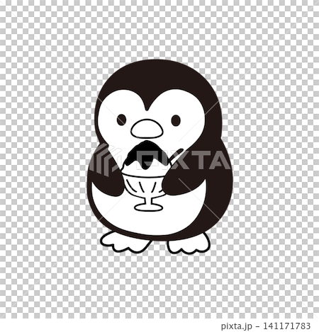 企鵝與冰的插畫套裝。簡約扁平化設計。可愛，單色。 141171783