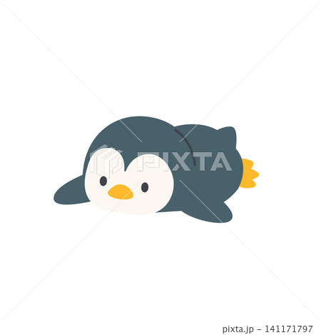 ペンギンと氷のイラストセット シンプルなフラットデザイン　かわいい、モノクロ 141171797