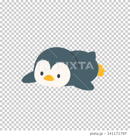 ペンギンと氷のイラストセット シンプルなフラットデザイン　かわいい、モノクロ 141171797