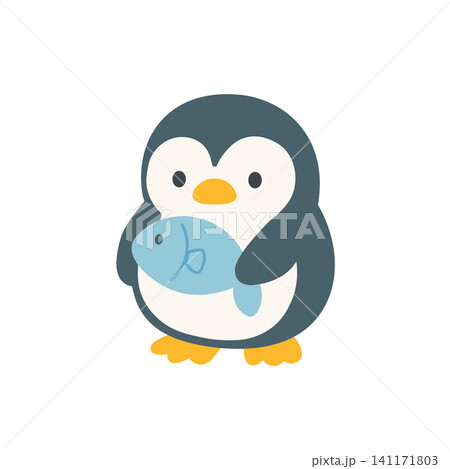 ペンギンと氷のイラストセット シンプルなフラットデザイン かわいい、モノクロ ペンギンと氷のイラストセット シンプルなフラットデザイン かわいい、モノクロ 141171803