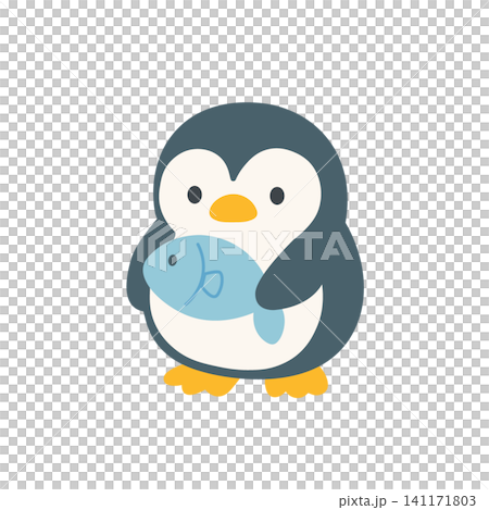 ペンギンと氷のイラストセット シンプルなフラットデザイン かわいい、モノクロ ペンギンと氷のイラストセット シンプルなフラットデザイン かわいい、モノクロ 141171803
