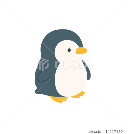 ペンギンと氷のイラストセット シンプルなフラットデザイン かわいい、モノクロ ペンギンと氷のイラストセット シンプルなフラットデザイン かわいい、モノクロ 141171804