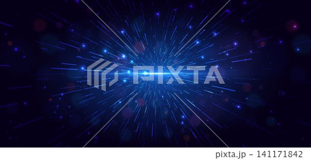 Blue Warp Speed Light Burst in Deep Space with Futuristic Technology Background. 141171842
